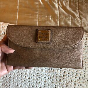 Dooney & Burke Tan Pebble Leather Wallet with Snap Closure
